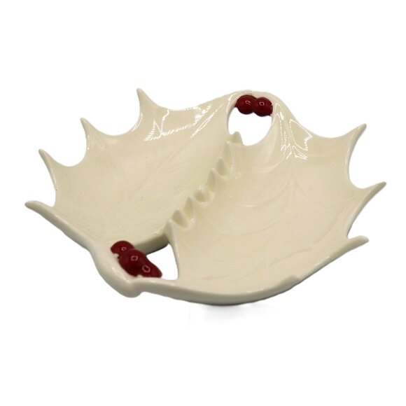 Vintage Holly Christmas Divide Section Bowl Serving Tray - Picture 4 of 9